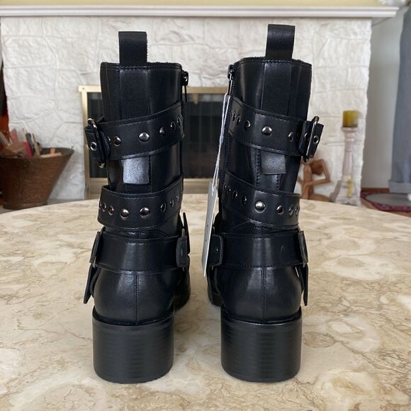 NWT Design Concept Studio Leather Studded Motorcycle Harness Buckle Boots - Picture 11 of 15